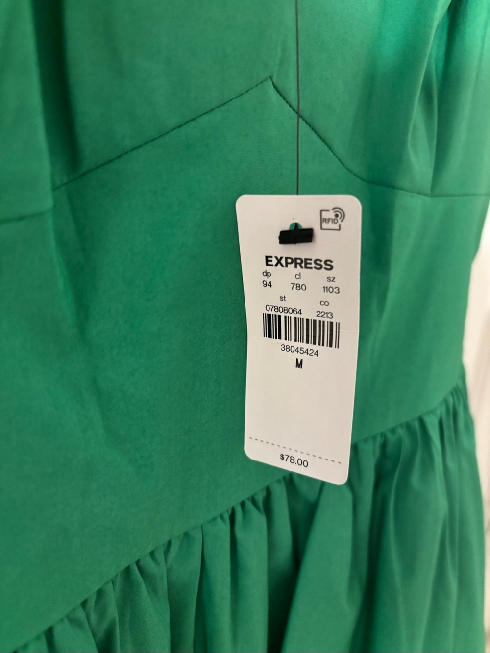 Express Emerald Green Spaghetti Strap Fit & Flare Dress - Picture 3 of 3
